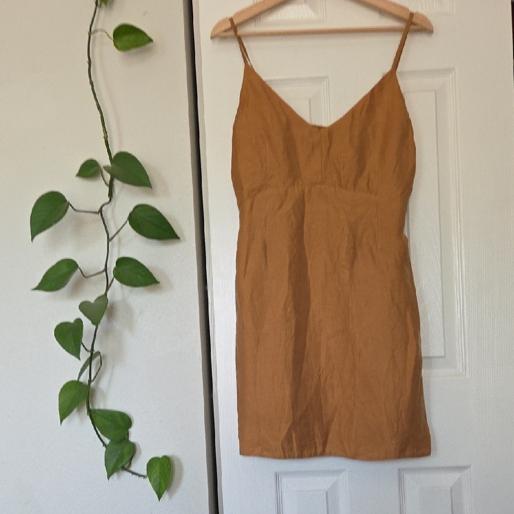 Anthropologie Rust Brown Smocked Slip Dress